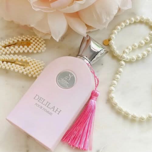 Maison Alhambra Delilah Pour Femme Eau de Parfum spray 100ml bottle, elegant floral fragrance with a sleek design.