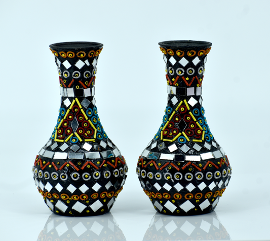 Vase Set of 2 Shisha Moti Craft Table top Decorative Accent [6.5 Inches]
