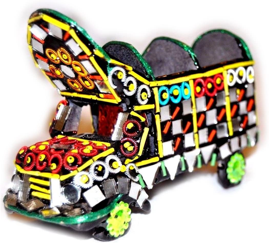 Truck Miniature Shisha Moti Craft Table top Decorative Accent Beads and Mirror Work Decorated with Mirror Mosaics [4 inches]