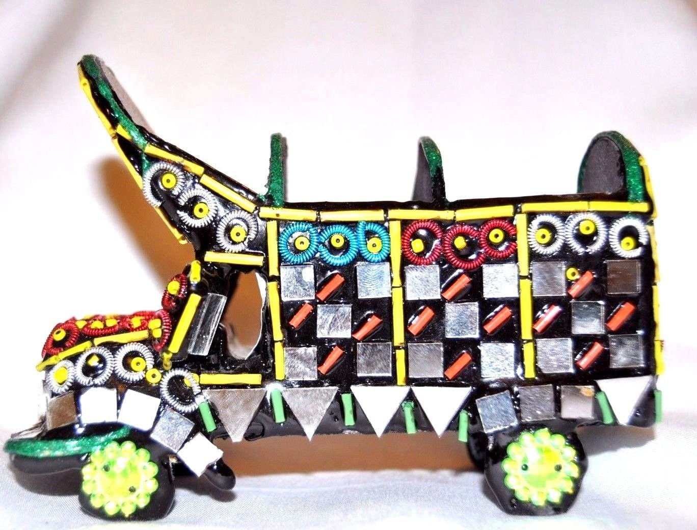 Truck Miniature Shisha Moti Craft Table top Decorative Accent Beads and Mirror Work Decorated with Mirror Mosaics [4 inches]