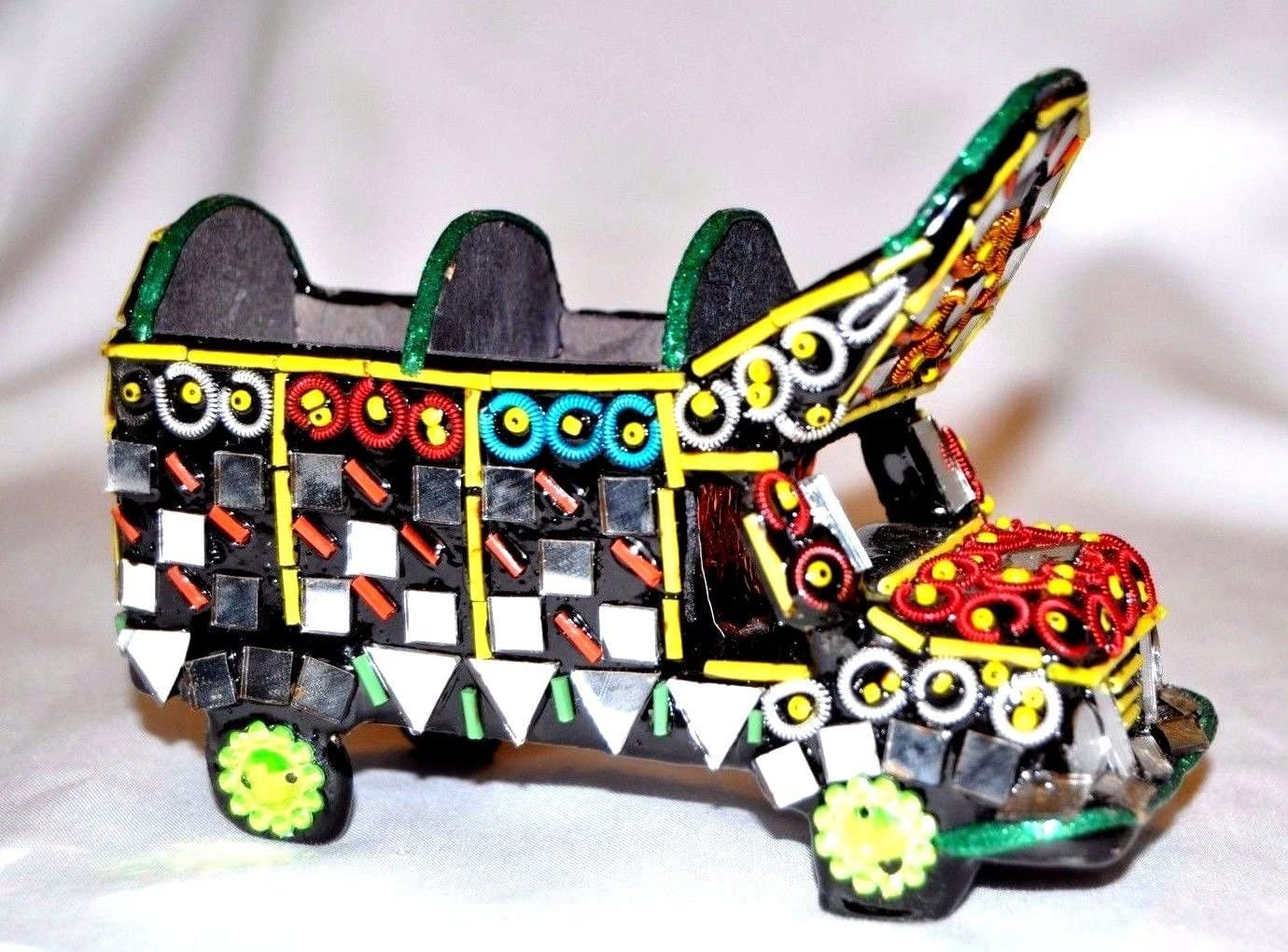 Truck Miniature Shisha Moti Craft Table top Decorative Accent Beads and Mirror Work Decorated with Mirror Mosaics [4 inches]